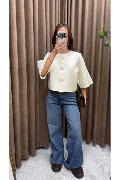 Maysa Crew Neck Buttoned Knitwear Cardigan-Ecru