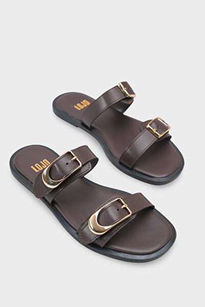 LOJO Women's Double Strap Buckled Daily Slipper Nikola Brown