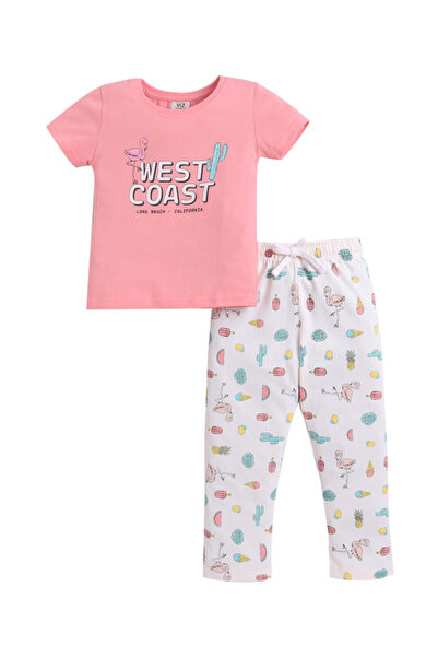 Victor and Jane Girls West Coast Print Cotton Pajama Set – T-Shirt & Full Pan...