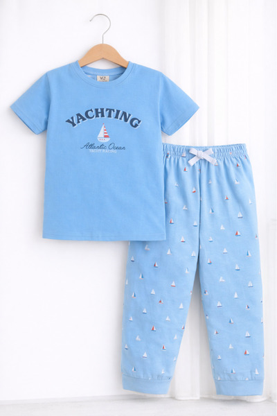 Victor and Jane Boys Yachting Graphic Cotton Pajama Set – T-Shirt & Pajama Pa...