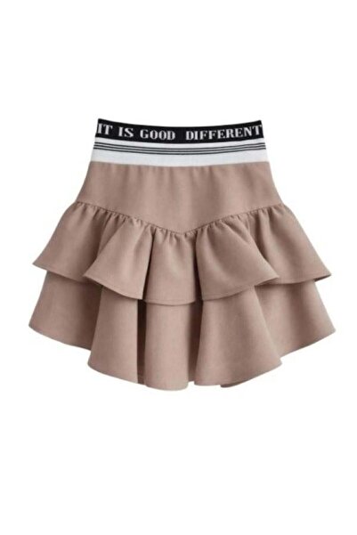 Kokoşum Butik 01530 تنورة قصيرة بتفاصيل ريبانا باللون البيج