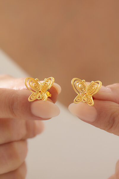 missamori 925 Ayar Gümüş Gold Kaplama Füsun Kelebek Küpe