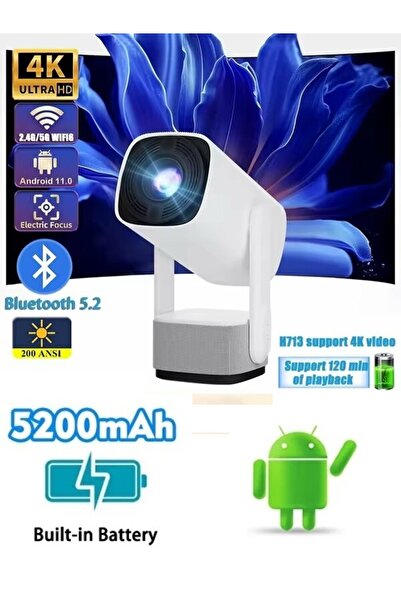 Tastech K2 Şarjlı Projeksiyon 4K Bt Wifi Android Taşınabilir Led Projektör Ev...
