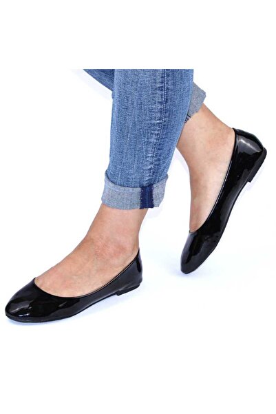 mm Women's Ballet Flats , patent leather, with rounded toe 16-25-BLACK