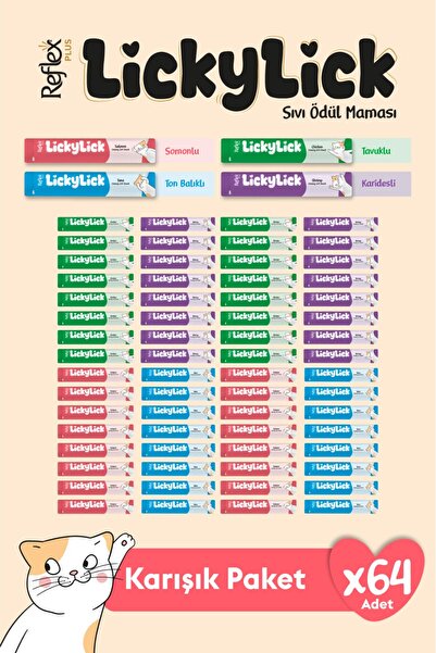 Plus LickyLick Kedi Sıvı Ödül Maması Karışık Paket 15g x 64 Adet