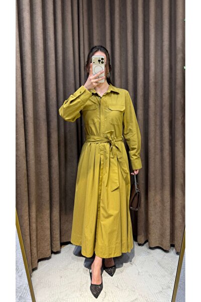 Maysa Poplin Shirt Dress with Sash Detail - Mustard