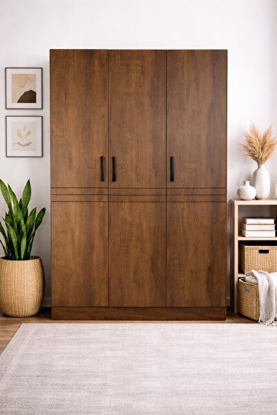 N.zone Modern 3-door wardrobe with hanging space and storage shelves, measuri...