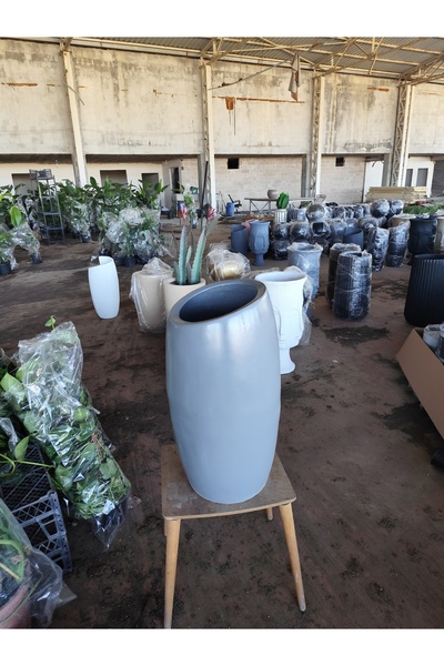 Yades Modern Asimetrik Fiber Saksı - Gri Büyük Boy Dekoratif Saksı - Lüks İç ...