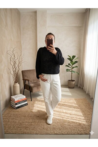 %100 Beyaz Slim fit kadın mom jeans