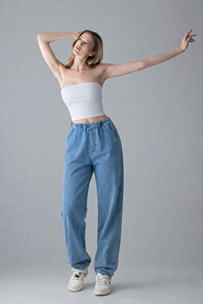 XRAY JEANS Women's Elastic Waist Loose Blue Baggy Jeans