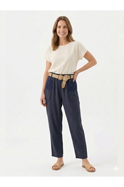 della moor Pantaloni de damă, albastru marin, din paie italiană, K curea i, c...