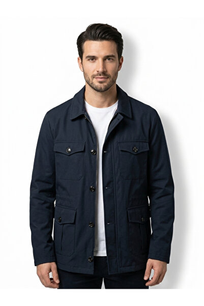 Diandor Erkek Lacivert Çok Cepli Mevsimlik Ceket - Pamuklu Astarlı Günlük Saf...
