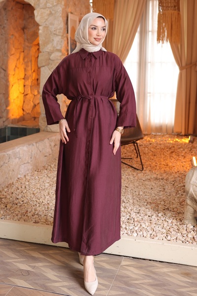 İmajButik Plum Oversized Button Tesla Dress