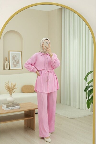 COjans Belted Bolero Detailed Stoned Buttoned Shirt - Pink