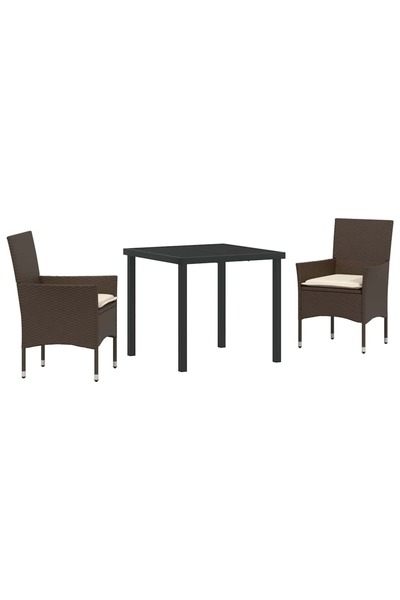 vidaxl Set de masă pentru grădină cu pernă 3 pcs Maro poliratan