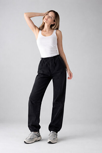 XRAY JEANS Γυναικείο φαρδύ μαύρο τζιν παντελόνι με ελαστική μέση