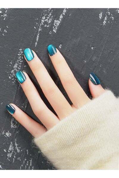 Arabest مجموعة من 10 قطع من الأظافر الاصطناعية الكولومبية الزرقاء الهولوغرافي...