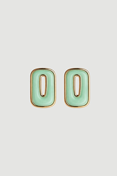 Gusto Rectangular Gold Detailed Earrings - Green