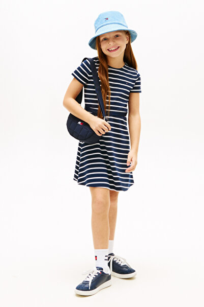 Tommy Hilfiger Lacivert Çizgili Kız Çocuk Essential Punto Kaykaycı Elbisesi