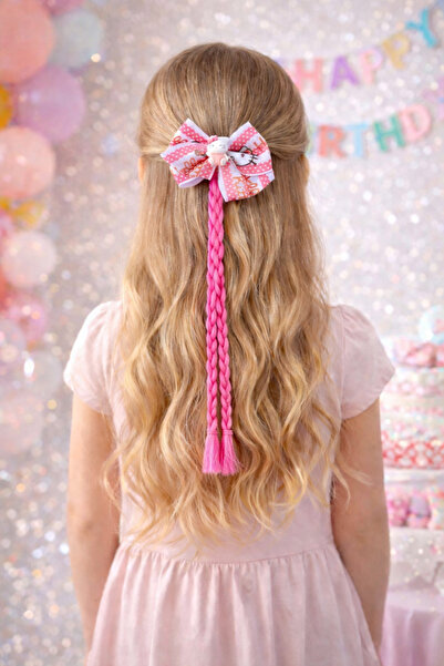 VİTRİNMİXMİNİ Girl's Hair Clip with Hello Kitty Figure – Pink Braided Hair Bo...