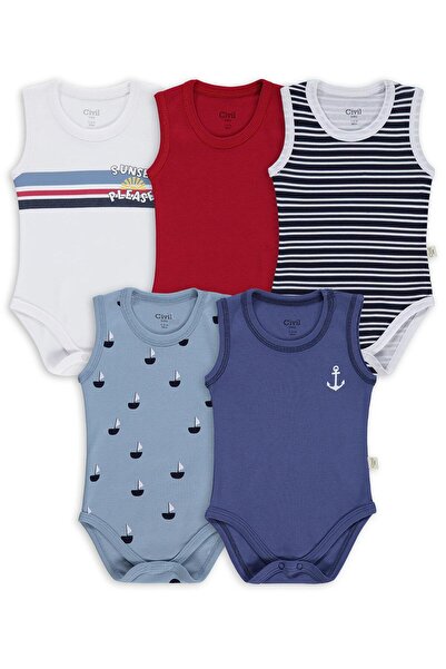 Civil Baby Yelken Empirmeli 5-Piece 0-36 Months Snap-On Badi - Blue 12-18 Months
