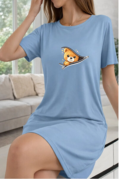 HOFFNUNG Unisex Short Sleeve Round Neck Zipper Bear Solid Color Long Tshirt