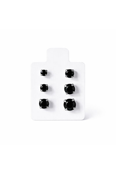 Bittox Taşlı Gümüş Renk Minimal Günlük Kadın Zirkon Küpe 3 Boy Set-Kadın Akse...