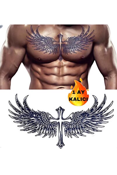 Mecit Tuhafiye 1 AY KALICI BÜYÜK BOY KANAT HAÇ BEL BACAK VUCUT İÇİN GEÇİCİ DÖVME