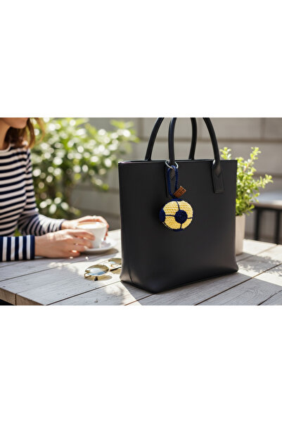 EL YAPIMI Sarı Lacivert Örgü Futbol Topu Anahtarlık – Taraftar Çanta Süsü (Fe...