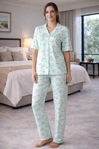 YUYİ Pijapi̇a Mo Modal Umaş Gö Shirt Collar Isa Sleeved Front Button-Front Na...