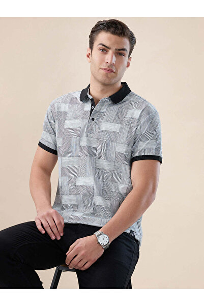 STATUS QUO Geometric Print Regular Fit Black Polo T-shirt