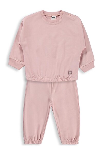 Civil Baby Kız Bebek Düz Basic Kalpli 6-18 Ay Takım - Pembe
