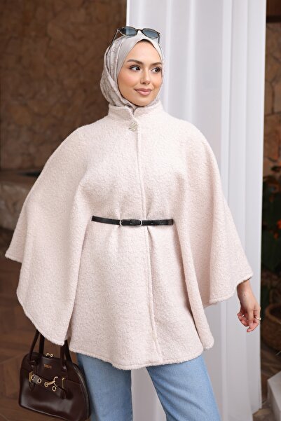 İmajButik Stone Belted Boucle Poncho