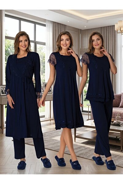 Lohusa Homewear طقم بيجامة نسائي صيفي للحوامل باللون الأزرق الداكن للرضاعة ال...