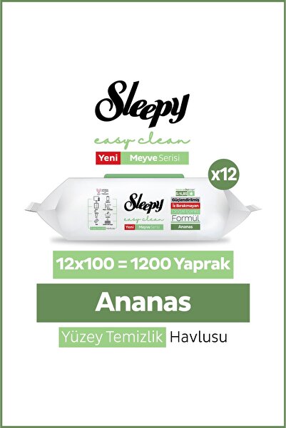 Sleepy Meyve Serisi Yüzey Temizlik Havlusu Mendili Ananas 12x100 (1200 Yaprak)