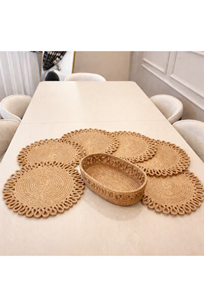 SURENO Jüt Placemat Set, 6 Plates, 1 Bread Basket, Plate Mat, Plate Set, Modern