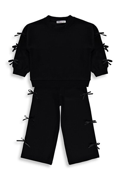 Civil Girls Girl's Bowknot Tracksuit Set for Ages 2-5 - Black 4-5 Years