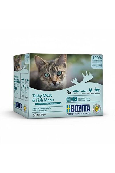 Bozita Sos İçinde Balık ve Etli Kedi Konservesi Multibox 12x85 gr
