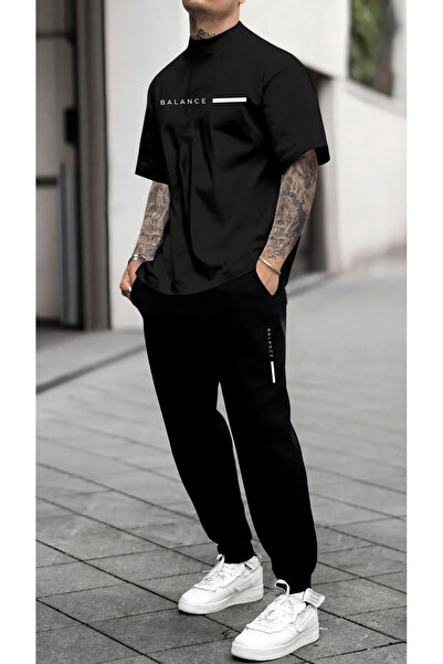 coolart Balance Line T-Shirt Sweatpants Jogger - Black Printed Tracksuit Set ...