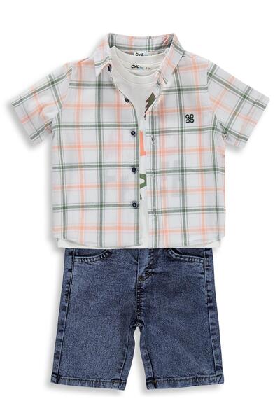 Civil Boys Plaid 3-Piece Set with Shirt and Shorts for 2-5 Years Old - Orange...