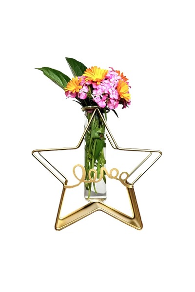 ZODIACOOL Vază decorativă stea, din metal auriu și sticlă transparentă 19.5 cm