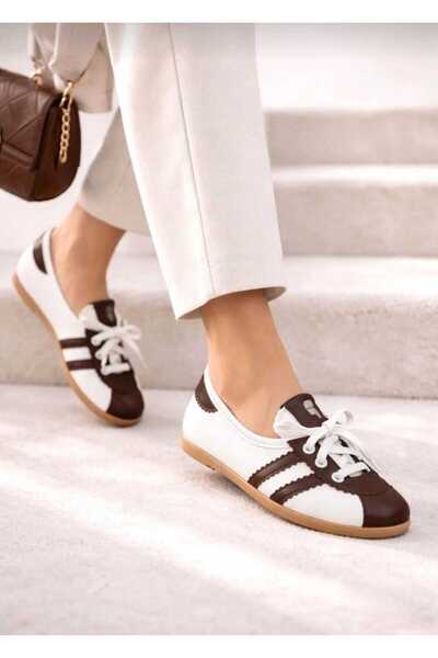 infinite8 Pantofi de damă Retro cu dungi alb maro casual cu șireturi balerini...