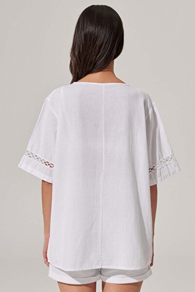 White By Nature Short Sleeve Blouse with Pocket Detail