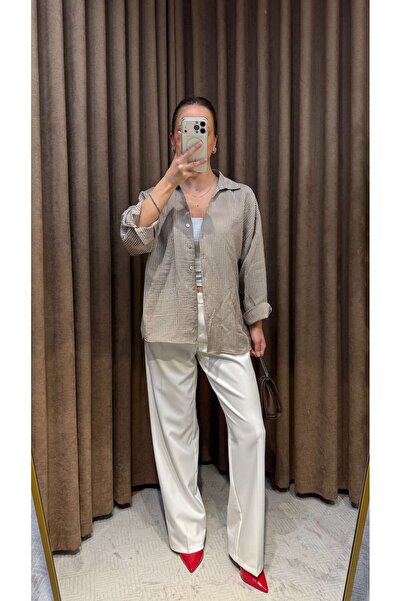 Maysa Oversize Striped Shirt-Mink