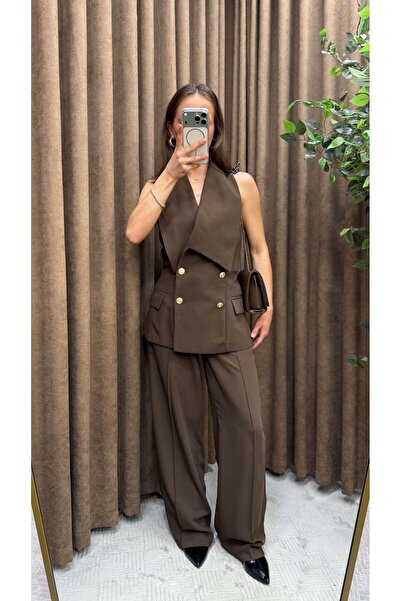 Maysa Design Model Vest Set-Brown