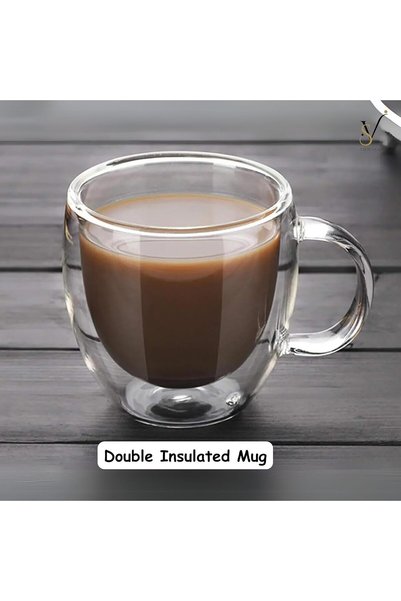 View star Double Walled Glass Coffee Mugs Set of 2 with Handle, Clear Insulated Cups for Latte & Tea