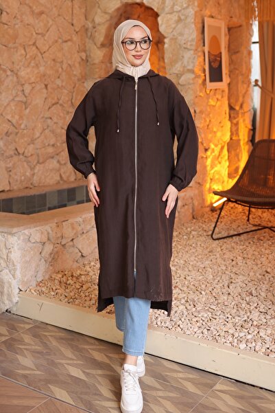 İmajButik Brown Elastic Sleeves Hooded Cap