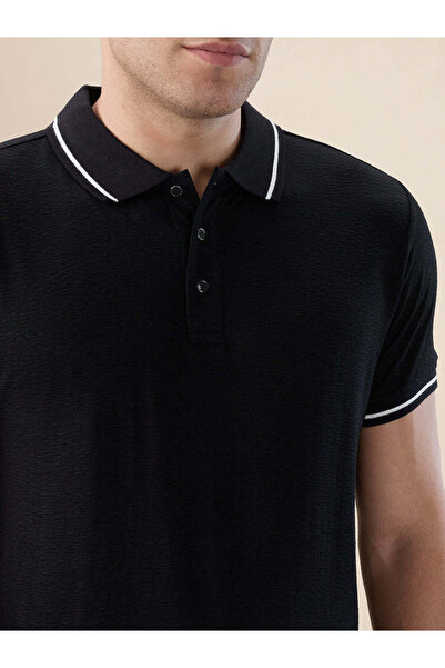STATUS QUO Black Tipping Collar Regular Fit Polo T-shirt