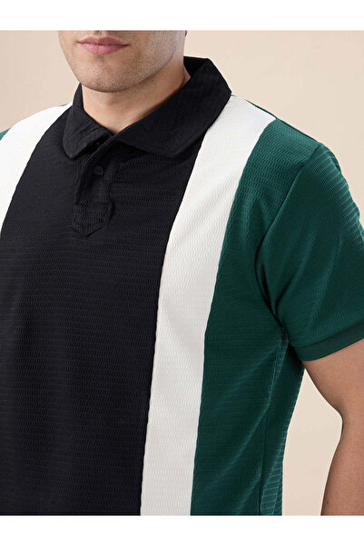 STATUS QUO Colorblock Textured Regular Fit Black Polo T-shirt