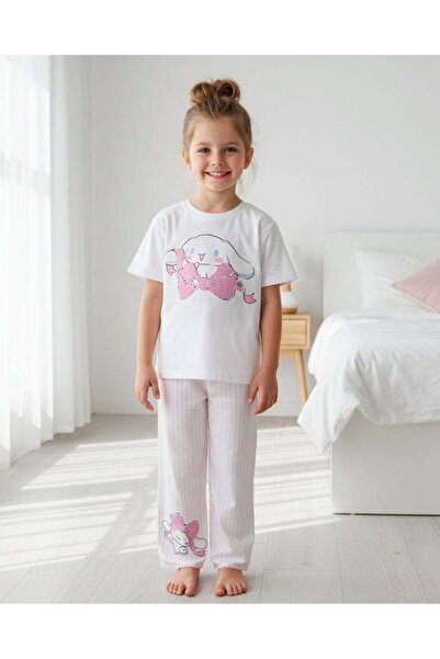 REDTAG Girls White Cinnamoroll Sequin Detail Long Sleeve Pyjama Set